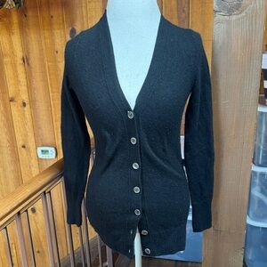 Bloomingdale’s Classic Cashmere Black Button-Up Cardigan Sweater